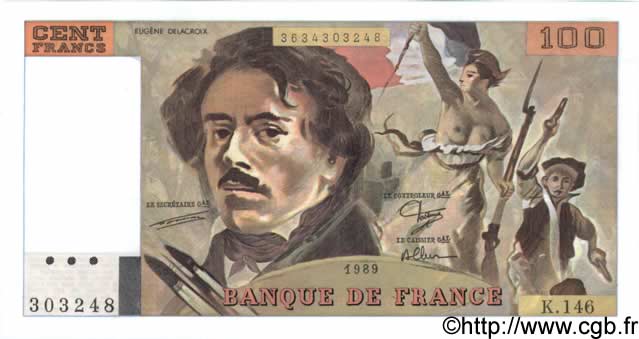 100 Francs DELACROIX modifié FRANCE  1989 F.69.13c NEUF