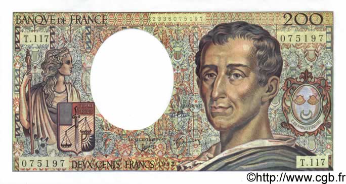 200 Francs MONTESQUIEU FRANCE 1992 F.70.12b pr.NEUF