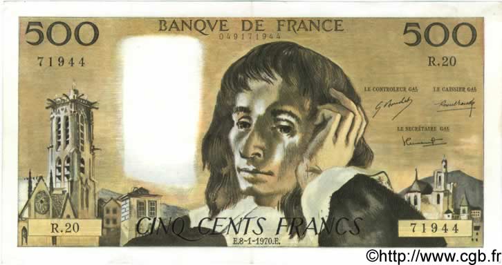 500 Francs PASCAL FRANCE  1970 F.71.05 SUP