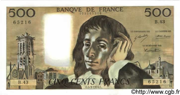500 Francs PASCAL FRANCE  1974 F.71.11 SUP+