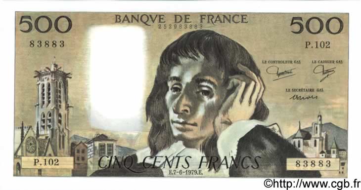 500 Francs PASCAL FRANCE  1979 F.71.20 NEUF