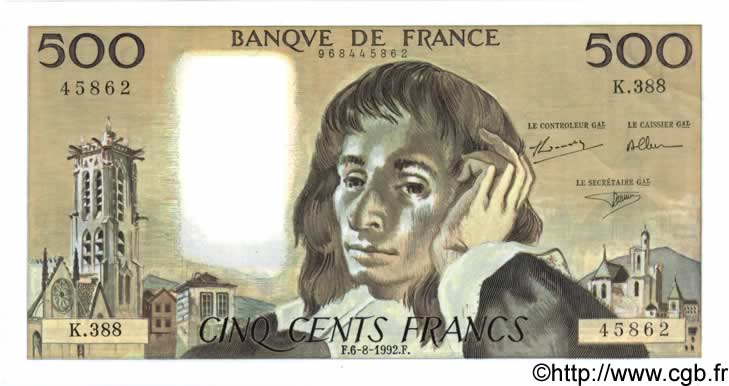 500 Francs PASCAL FRANCE  1992 F.71.50 pr.NEUF