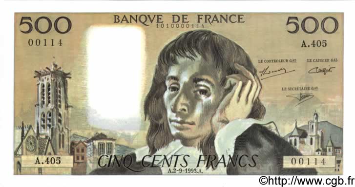 500 Francs PASCAL FRANCE  1993 F.71.52 NEUF