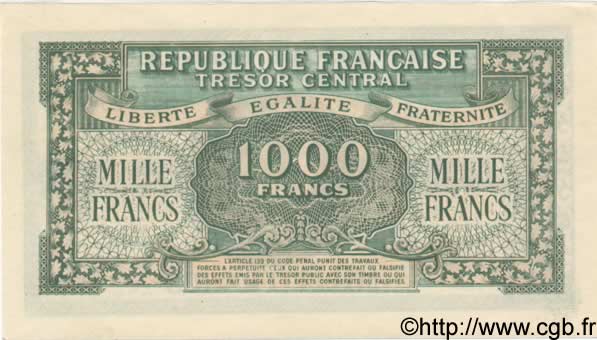 1000 Francs MARIANNE Chiffres Maigres FRANCE 1945 VF 13 03 P01 1085 Billets