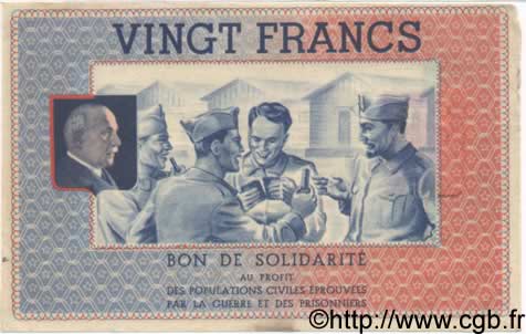 20 Francs BON DE SOLIDARITE FRANCE regionalism and various  1941 KL.08C XF