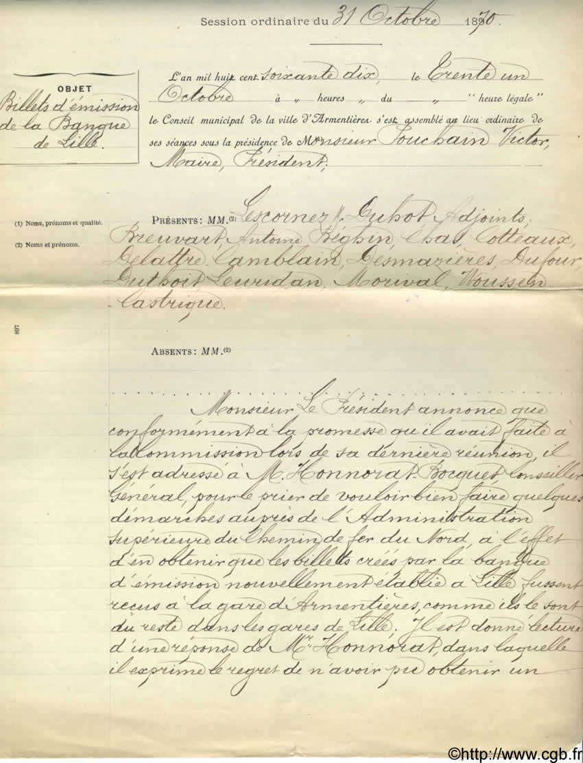 Document FRANCE régionalisme et divers Armentières 1870 BPM.- TTB