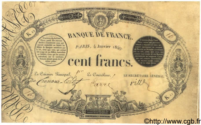 100 Francs 1848 Définitif FRANCE  1849 F.A24.02 TTB+ à SUP