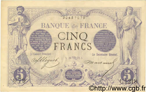 5 Francs NOIR FRANCE  1872 F.01.11 TTB+