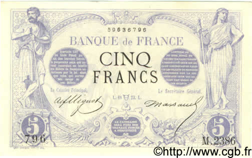 5 Francs NOIR FRANCE  1873 F.01.17 pr.NEUF