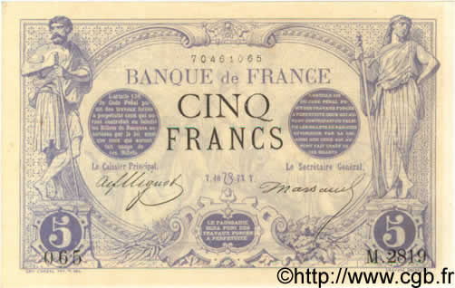 5 Francs NOIR FRANCE  1873 F.01.20 SPL