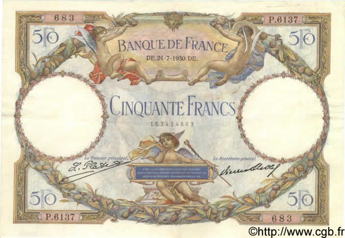 50 Francs LUC OLIVIER MERSON type modifié FRANCE  1930 F.16.01 SUP