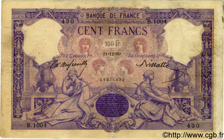 100 Francs BLEU ET ROSE FRANCE  1890 F.21.03 TB+