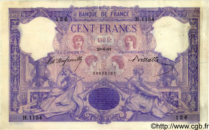 100 Francs BLEU ET ROSE FRANCE  1890 F.21.04 TTB+