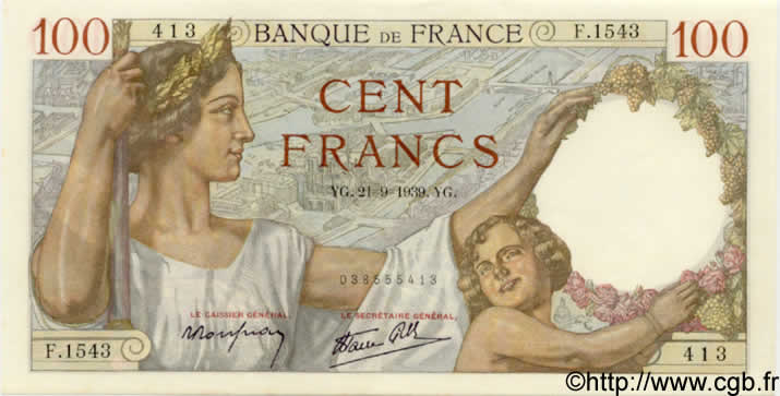 100 Francs SULLY FRANCE  1939 F.26.07 pr.NEUF