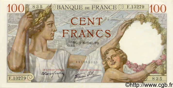 100 Francs SULLY FRANCE  1940 F.26.34 NEUF