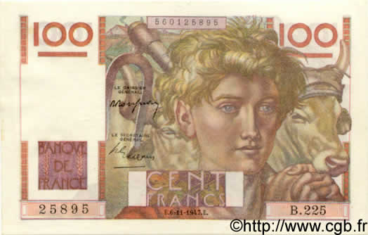 100 Francs JEUNE PAYSAN FRANCE  1947 F.28.16 pr.NEUF