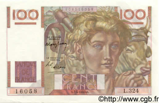 100 Francs JEUNE PAYSAN FRANCE  1949 F.28.23 pr.NEUF