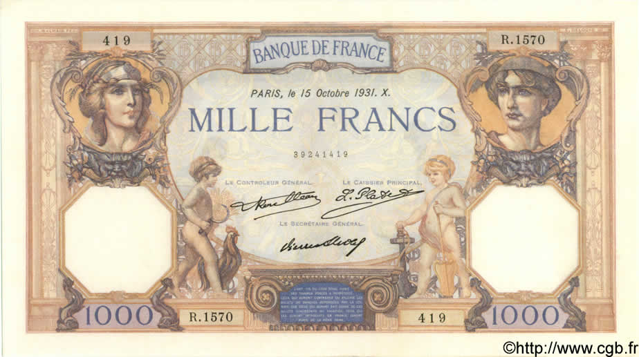 1000 Francs CÉRÈS ET MERCURE FRANCE  1931 F.37.06 pr.SPL