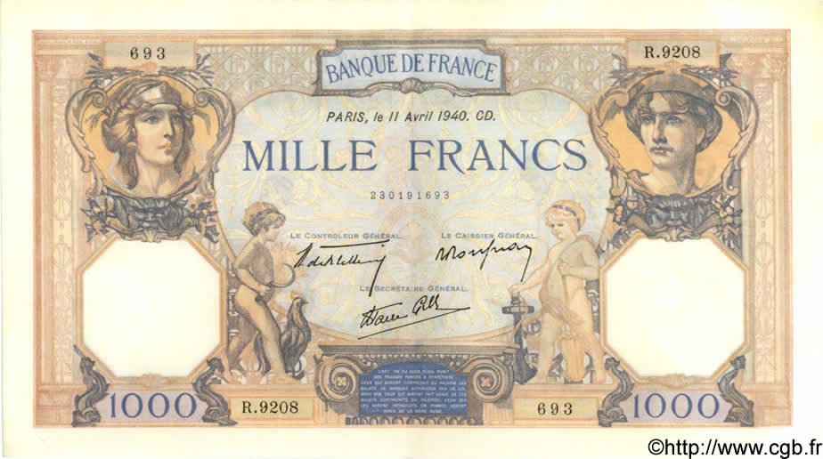 1000 Francs CÉRÈS ET MERCURE type modifié FRANCE  1940 F.38.45 pr.NEUF