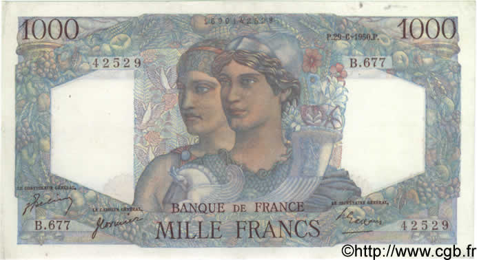 1000 Francs MINERVE ET HERCULE FRANCE  1950 F.41.33 TTB+