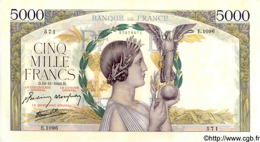 5000 Francs VICTOIRE Impression à plat FRANCE  1942 F.46.44 AU