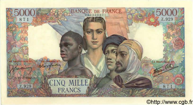 5000 Francs EMPIRE FRANÇAIS FRANCE  1945 F.47.39 pr.SPL