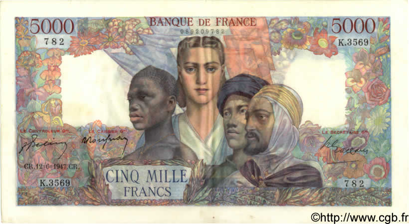 5000 Francs EMPIRE FRANÇAIS FRANKREICH  1947 F.47.60 VZ+
