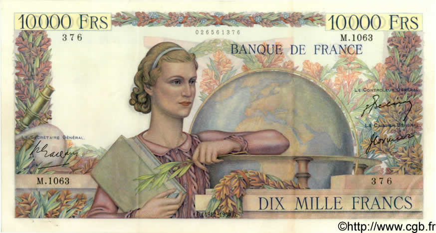 10000 Francs GÉNIE FRANÇAIS FRANCE  1950 F.50.45 TTB+ à SUP