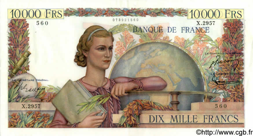 10000 Francs GÉNIE FRANÇAIS FRANCE  1952 F.50.60 pr.SPL