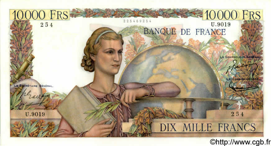 10000 Francs GÉNIE FRANÇAIS FRANCE  1955 F.50.75 SUP+