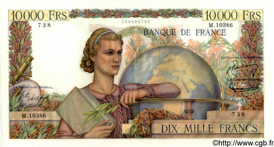 10000 Francs GÉNIE FRANÇAIS FRANCE  1956 F.50.78 pr.SPL