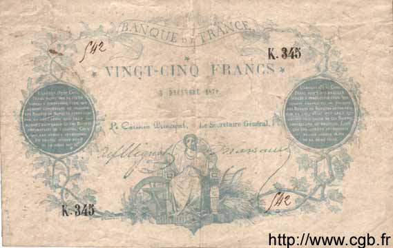25 Francs type 1870 Clermont-Ferrand FRANCE  1870 F.A44.01 TTB