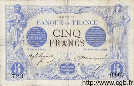5 Francs NOIR FRANCE  1872 F.01.07 B+