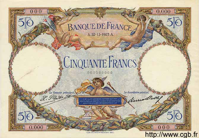 50 Francs LUC OLIVIER MERSON FRANCE  1927 F.15.01S pr.NEUF
