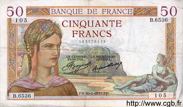 50 Francs CÉRÈS FRANCE  1937 F.17.40 TB