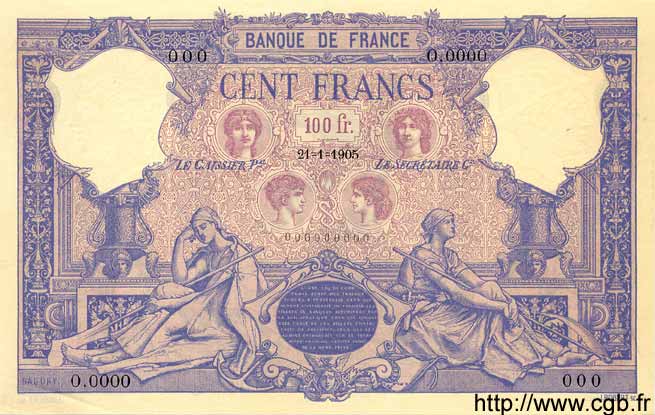 100 Francs BLEU ET ROSE FRANCE  1905 F.21.19Ed pr.NEUF