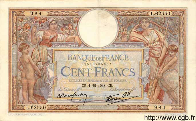 100 Francs LUC OLIVIER MERSON type modifié FRANCE  1938 F.25.35 TTB