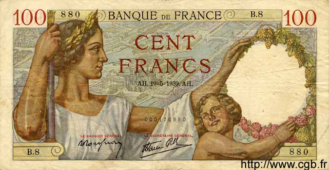 100 Francs SULLY FRANCE  1939 F.26.01 TB+