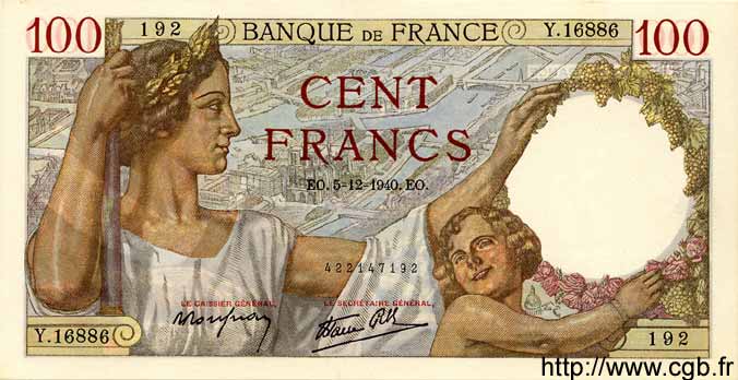 100 Francs SULLY FRANCE  1940 F.26.42 NEUF