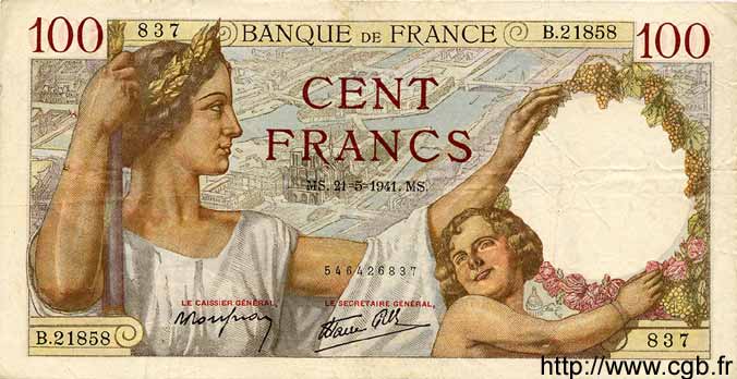 100 Francs SULLY FRANCE  1941 F.26.52 pr.TTB