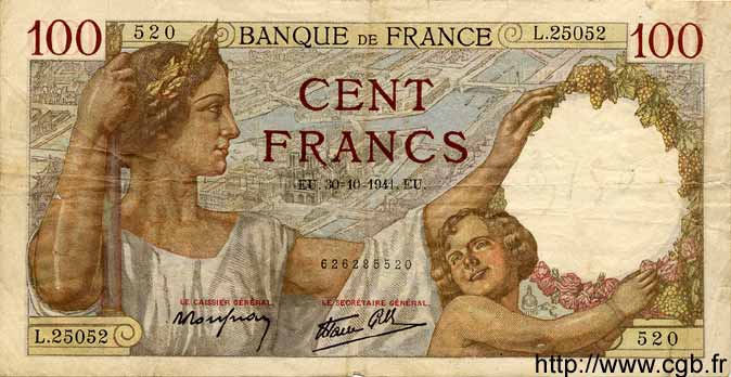 100 Francs SULLY FRANCE  1941 F.26.59 TB