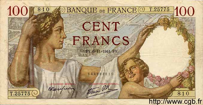 100 Francs SULLY FRANCE  1941 F.26.60 TTB