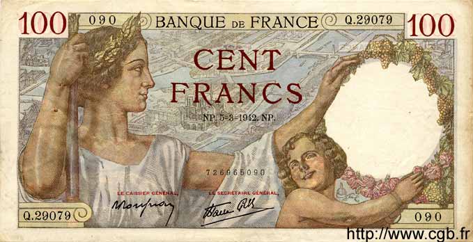 100 Francs SULLY FRANCE  1942 F.26.67 TTB+