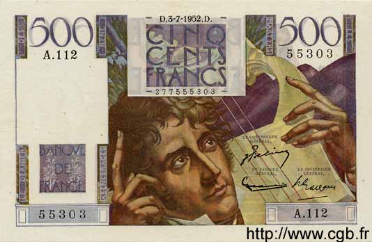 500 Francs CHATEAUBRIAND FRANCE  1952 F.34.09 TTB+