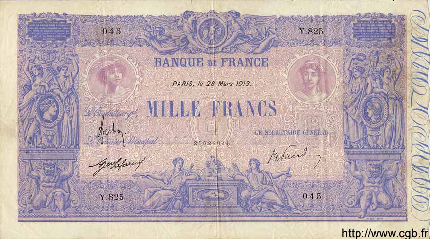 1000 Francs BLEU ET ROSE FRANCE  1913 F.36.27 TTB