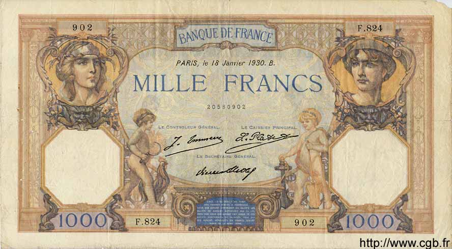 1000 Francs CÉRÈS ET MERCURE FRANCE  1930 F.37.04 TB+