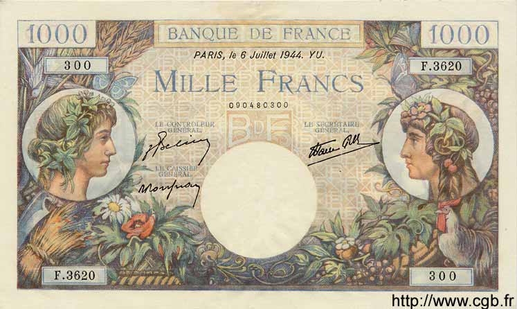 1000 Francs COMMERCE ET INDUSTRIE FRANCE  1944 F.39.10 pr.NEUF