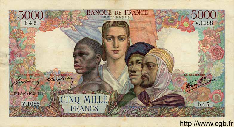 5000 Francs EMPIRE FRANÇAIS FRANCE  1945 F.47.42 TTB+
