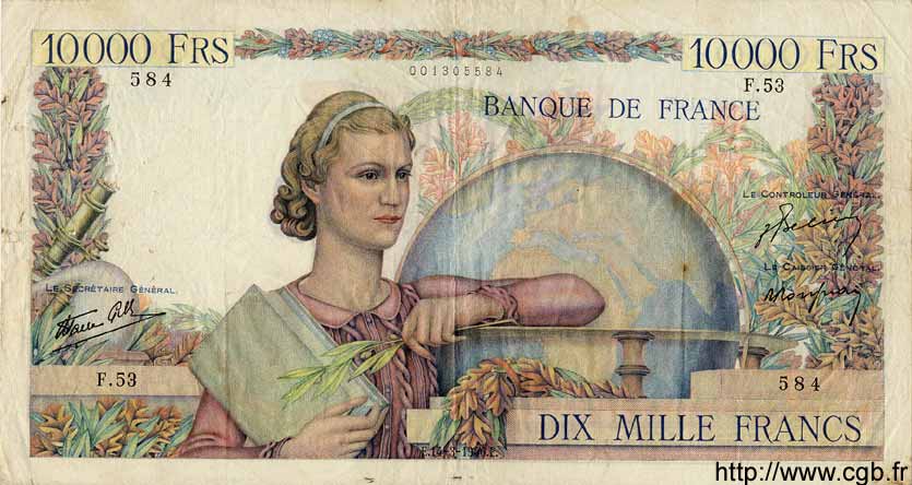 10000 Francs GÉNIE FRANÇAIS FRANCE  1946 F.50.03 TB+