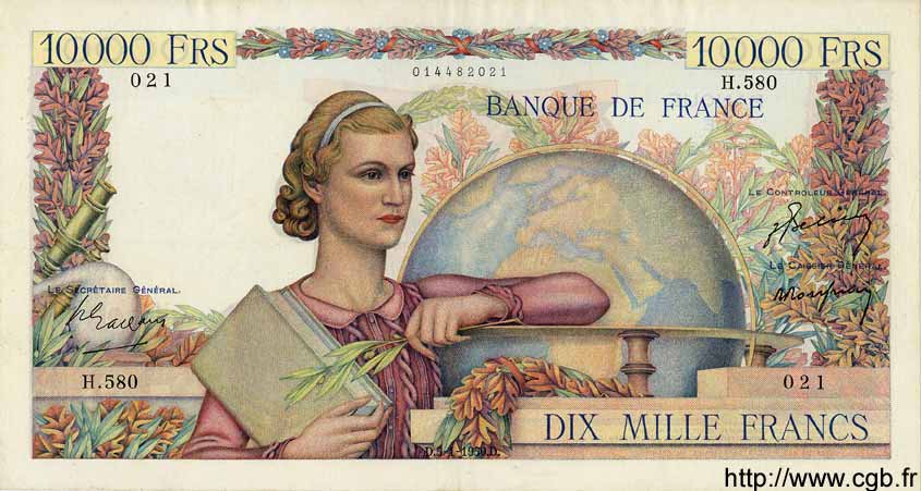 10000 Francs GÉNIE FRANÇAIS FRANCE  1950 F.50.25 TTB+ à SUP